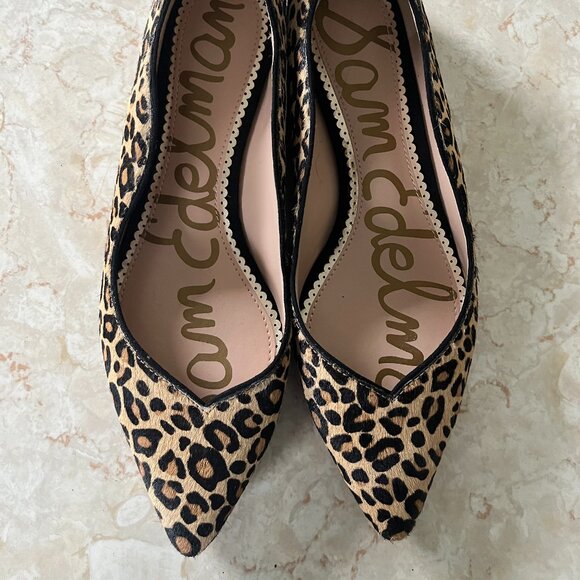 NWOB Sam Edelman Sz 7.5 Riza Leopard Print Calf Hair Pointed Toe Leather Flats - Picture 2 of 12